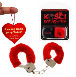 Zestaw Prezent na Walentynki dla Żony Męża Niej Niego - kostki miłosne, kajdanki, zawieszka