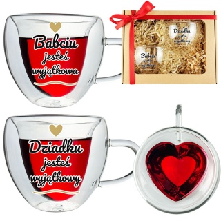 Zestaw dla Babci i Dziadka 2x Szklanka Termiczna Serce - Prezent na Dzień Babci i Dziadka