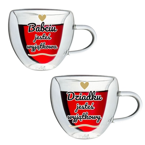 Zestaw dla Babci i Dziadka 2x Szklanka Termiczna Serce - Prezent na Dzień Babci i Dziadka