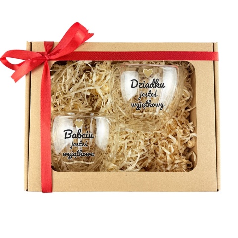 Zestaw dla Babci i Dziadka 2x Szklanka Termiczna Serce - Prezent na Dzień Babci i Dziadka