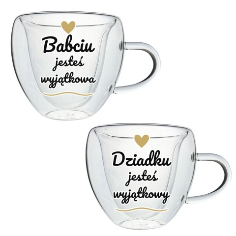 Zestaw dla Babci i Dziadka 2x Szklanka Termiczna Serce - Prezent na Dzień Babci i Dziadka