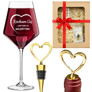 Zestaw do Wina Kieliszek + Zatyczka - prezent na Walentynki dla dziewczyny żony niej