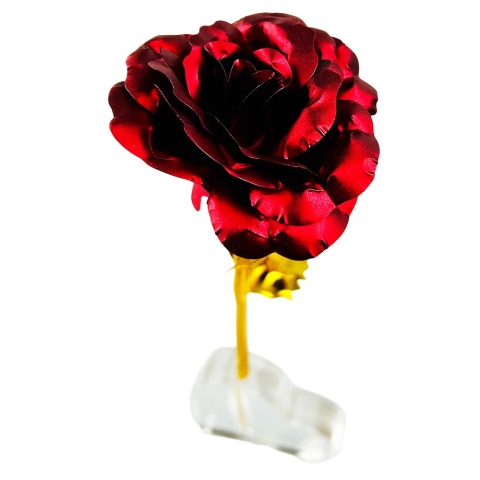 Złota Wieczna Róża z Grawerem i Podstawką w Kształcie Serca - Prezent na Walentynki dla Niej Żony Dziewczyny