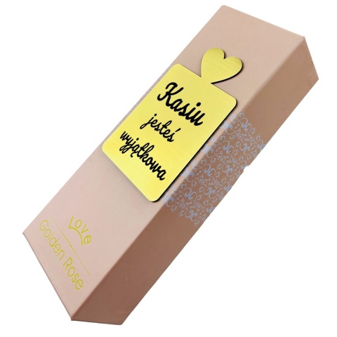 Złota Wieczna Róża z Grawerem i Podstawką w Kształcie Serca - Prezent na Walentynki dla Niej Żony Dziewczyny