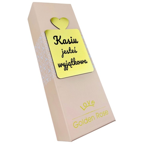 Złota Wieczna Róża z Grawerem i Podstawką w Kształcie Serca - Prezent na Walentynki dla Niej Żony Dziewczyny