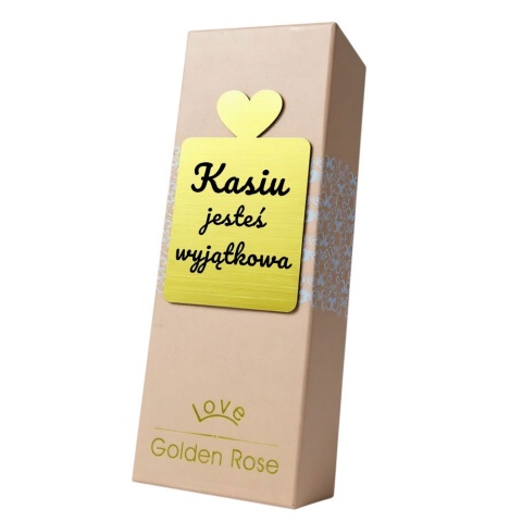 Złota Wieczna Róża z Grawerem i Podstawką w Kształcie Serca - Prezent na Walentynki dla Niej Żony Dziewczyny