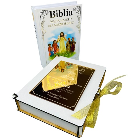Biblia na Komunię w Pudełku z Grawerem - Prezent na Komunię Pamiątka Pierwszej Komunii Świętej
