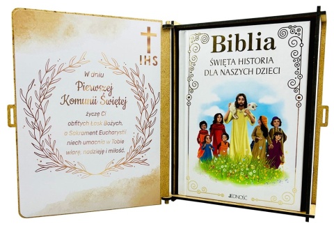 Biblia na Komunię w Pudełku z Grawerem - Prezent na Komunię Pamiątka Pierwszej Komunii Świętej