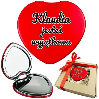 Lusterko Kieszonkowe w Kształcie Serca z Imieniem - Prezent dla Żony Dziewczyny Niej na Walentynki Rocznicę Ślubu