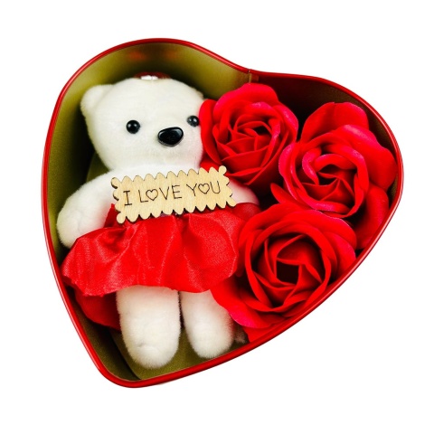 Zestaw Prezent na Walentynki dla Żony Niej Dziewczyny - Szklanka Serce + Miś + Łyżeczka