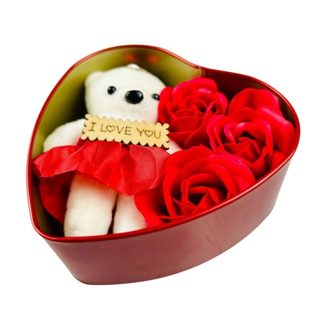 Zestaw Prezent na Walentynki dla Żony Niej Dziewczyny - Szklanka Serce + Miś + Łyżeczka