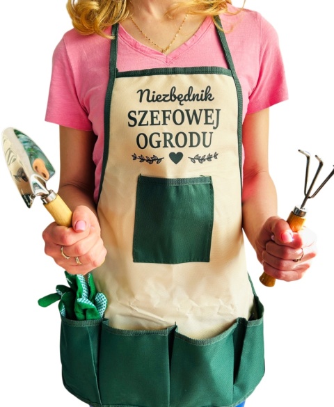 Niezbędnik Szefowej Ogrodu Fartuszek + Narzędzia - Prezent dla Mamy Żony Dziewczyny Babci na Urodziny Dzień Matki