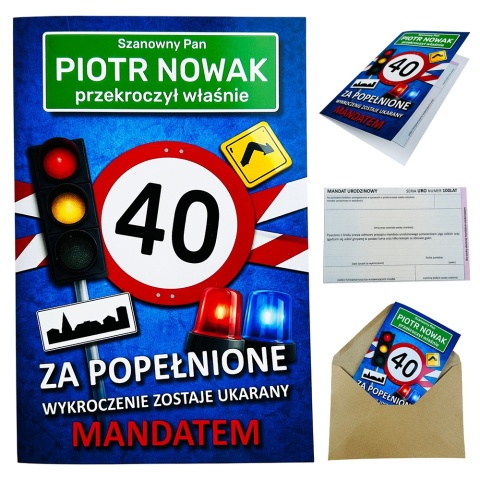 Personalizowana Kartka Urodzinowa Mandat - Prezent na 18 40 50 60 Urodziny dla Faceta Mężczyzny Chłopaka Taty