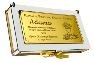 Różaniec Komunijny + Pudełko na Pieniądze z Grawerem - Pamiątka Pierwszej Komunii Świętej Prezent na Komunię