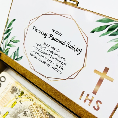Pudełko na Pieniądze Komunia - Pamiątka Pierwszej Komunii Świętej dla Chłopca Dziewczynki Prezent na Komunię Święta