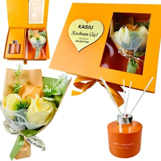 Zestaw Dyfuzor Zapachowy + Mydlane Róże - Prezent na Walentynki dla Żony Dziewczyny Niej