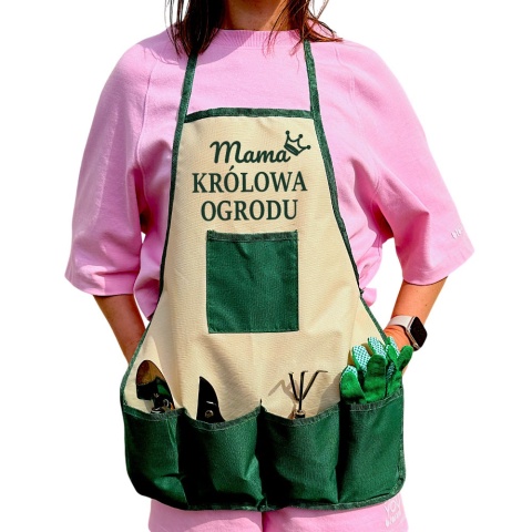 Zestaw Mama Królowa Ogrodu Fartuszek + Narzędzia - Prezent dla Mamy na Dzień Matki Święta Urodziny Narzędzi Ogrodowych