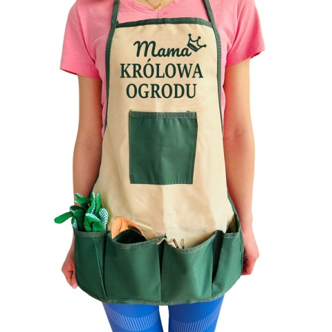Zestaw Mama Królowa Ogrodu Fartuszek + Narzędzia - Prezent dla Mamy na Dzień Matki Święta Urodziny Narzędzi Ogrodowych
