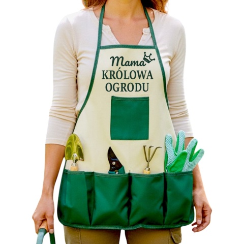 Zestaw Mama Królowa Ogrodu Fartuszek + Narzędzia - Prezent dla Mamy na Dzień Matki Święta Urodziny Narzędzi Ogrodowych
