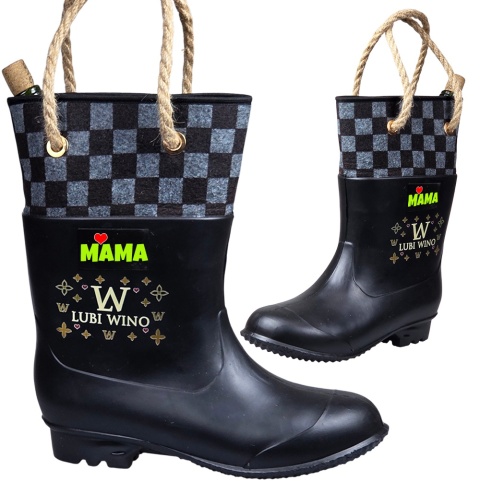 Gumofilc na Wino MAMA LUBI WINO - Śmieszny Prezent dla Mamy na Dzień Mamy Urodziny Święta Kalosz Gumiak
