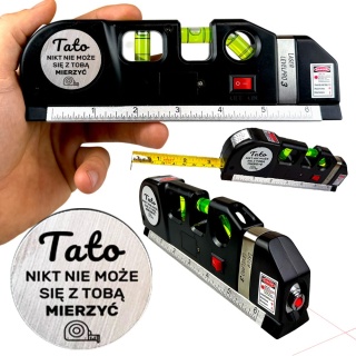 Poziomica Laserowa z Miarką oraz Grawerem dla Taty - Prezent dla Taty na Dzień Ojca Święta Urodziny