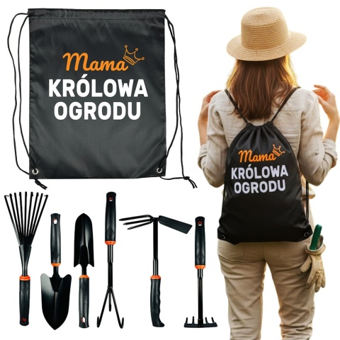 Zestaw Narzędzi Ogrodowych + Plecak Mama Królowa Ogrodu - Prezent dla Mamy na Dzień Matki Święta Urodziny