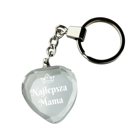 Szklany Brelok Serce z Grawerem dla Mamy - Prezent dla Mamy na Dzień Matki Urodziny Święta
