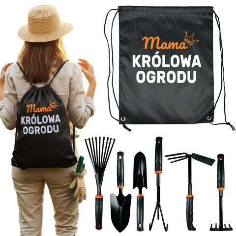 Zestaw Narzędzi Ogrodowych + Plecak Mama Królowa Ogrodu - Prezent dla Mamy na Dzień Matki Święta Urodziny