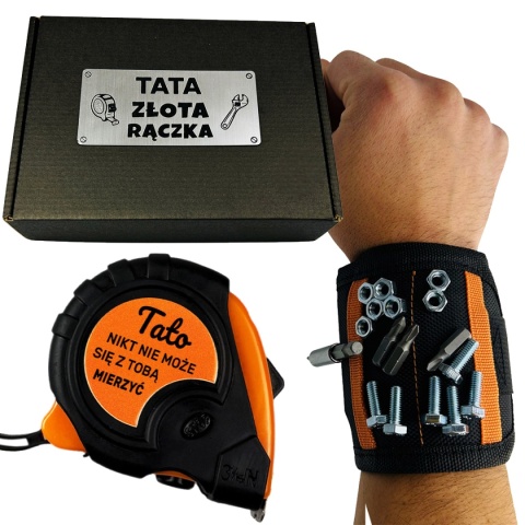 Zestaw dla Taty Opaska Magnetyczna + Miara - Prezent dla Taty na Dzień Ojca Święta Urodziny