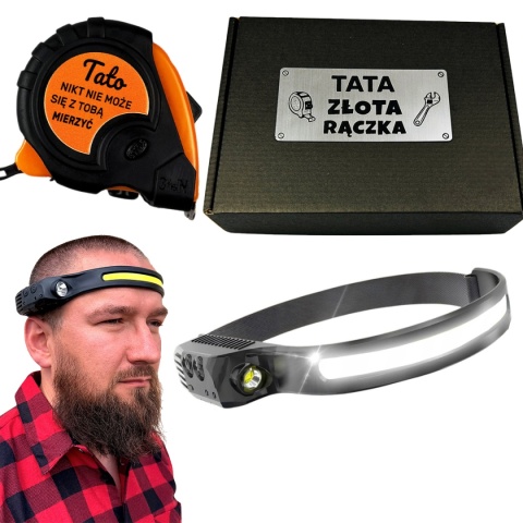 Zestaw dla Taty Latarka Czołówka + Miara - Prezent dla Taty na Dzień Ojca Święta Urodziny