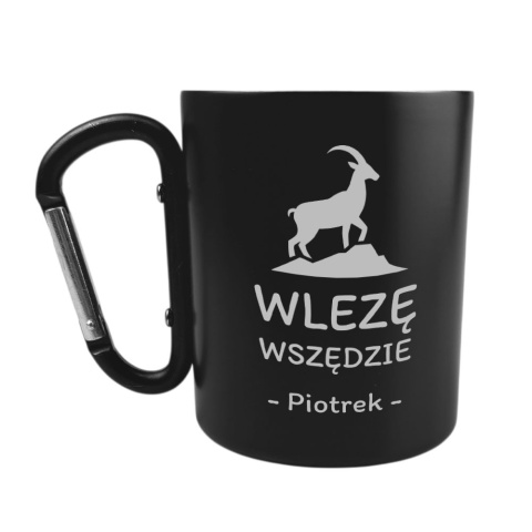 Kubek Metalowy Turystyczny z Karabińczykiem - Prezent dla Wędkarza Miłośnik Żołnierza Gór Kierowcy