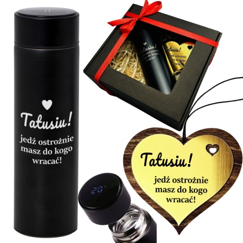 Zestaw Kubek Termiczny + Zawieszka Tatusiu Jedź Ostrożnie - Prezent dla Taty na Dzień Ojca Święta