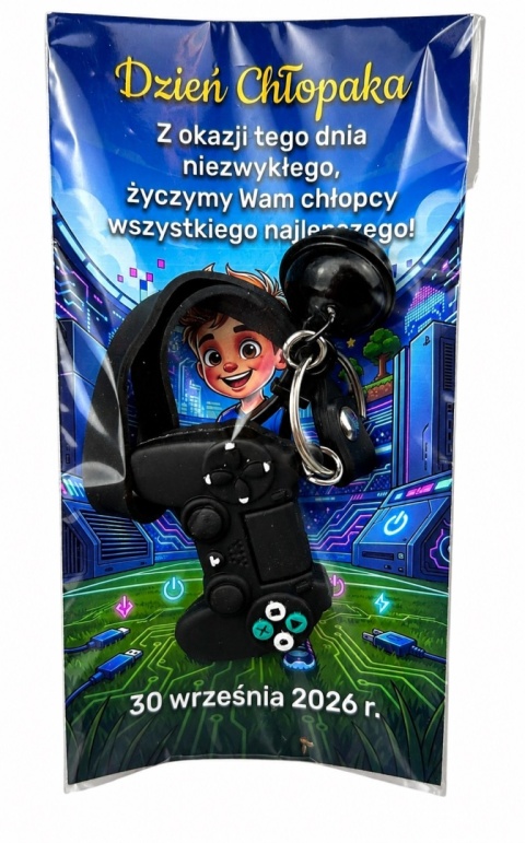 Brelok Gracza z Dzwonkiem + Życzenia - Prezent na Dzień Chłopaka do Szkoły Przedszkola Klasy dla Chłopca