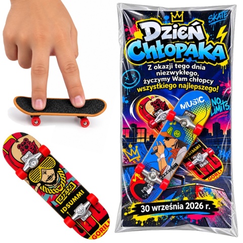 Mini Deskorolka na Palce Fingerboard + Życzenia - Prezent na Dzień Chłopaka do Szkoły Przedszkola Klasy