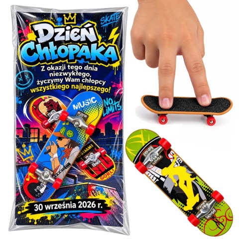 Mini Deskorolka na Palce Fingerboard + Życzenia - Prezent na Dzień Chłopaka do Szkoły Przedszkola Klasy