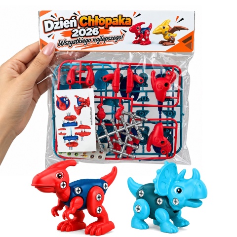 Dinozaury do Skręcania 2szt. + Życzenia - Prezent na Dzień Chłopaka do Przedszkola Szkoły
