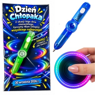 Świecący Długopis Fidget Spinner + Życzenia - Prezent na Dzień Chłopaka Szkoła Przedszkole