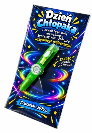 Świecący Długopis Fidget Spinner + Życzenia - Prezent na Dzień Chłopaka Szkoła Przedszkole