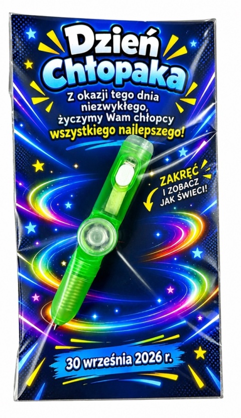 Świecący Długopis Fidget Spinner + Życzenia - Prezent na Dzień Chłopaka Szkoła Przedszkole