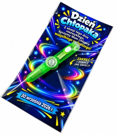 Świecący Długopis Fidget Spinner + Życzenia - Prezent na Dzień Chłopaka Szkoła Przedszkole