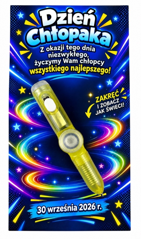 Świecący Długopis Fidget Spinner + Życzenia - Prezent na Dzień Chłopaka Szkoła Przedszkole