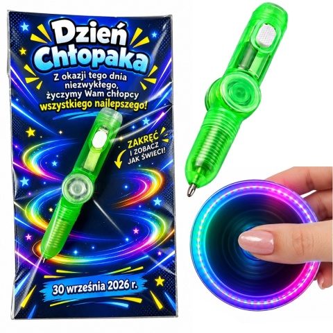 Świecący Długopis Fidget Spinner + Życzenia - Prezent na Dzień Chłopaka Szkoła Przedszkole