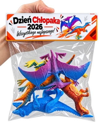 Figurki Dinozaurów 4 szt. + Życzenia - Prezent na Dzień Chłopaka do Przedszkola Szkoły