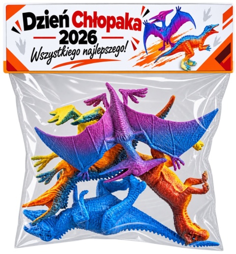 Figurki Dinozaurów 4 szt. + Życzenia - Prezent na Dzień Chłopaka do Przedszkola Szkoły