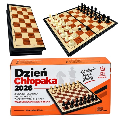Szachy Magnetyczne + Życzenia - Prezent na Dzień Chłopaka do Szkoły Pracy Przedszkola Klasy dla Kolegów Chłopców