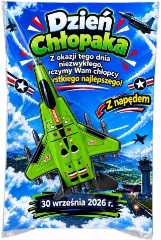 Metalowy Odrzutowiec z Napędem + Życzenia - Prezent na Dzień Chłopaka do Szkoły Przedszkola Klasy