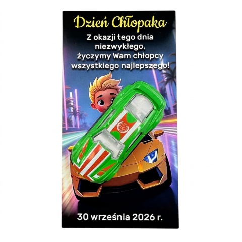 Metalowy Resorak Autko + Życzenia - Prezent na Dzień Chłopaka Przedszkole Szkoła Samochodzik