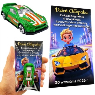 Metalowy Resorak Autko + Życzenia - Prezent na Dzień Chłopaka Przedszkole Szkoła Samochodzik