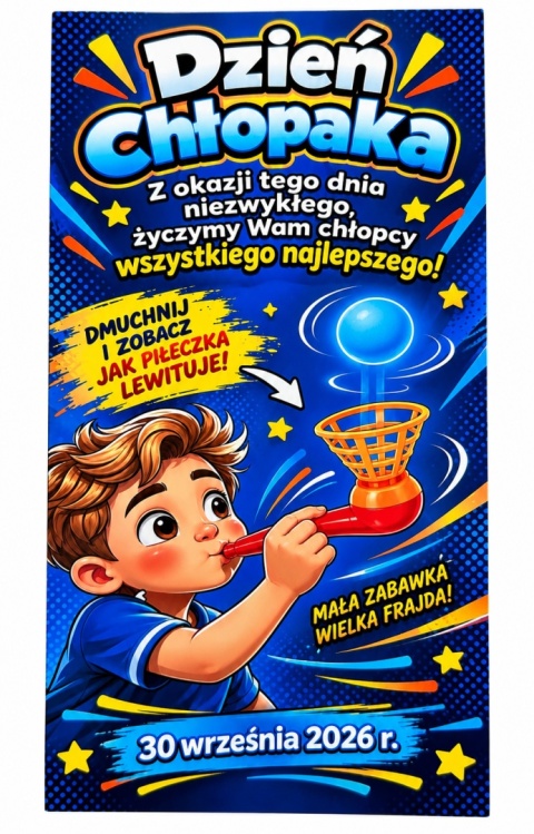 Fajka Dmuchajka z Piłką + Życzenia - Śmieszny Prezent na Dzień Chłopaka Przedszkole Szkoła