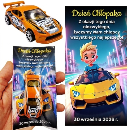 Oryginalny Hot Wheels + Życzenia - Prezent na Dzień Chłopaka Przedszkole Szkoła Autko Samochodzik